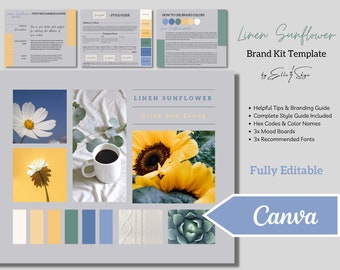 Linen Sunflower Brand Palette, Editable Canva Colour Palette with Hex Codes, Small Business Branding Kit, Easy Style Guide Canva Template