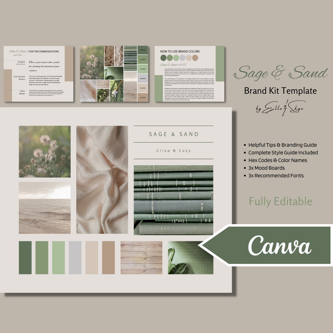 Sage and Sand Brand Palette bearbeitbare CanvaFarbpalette Etsy