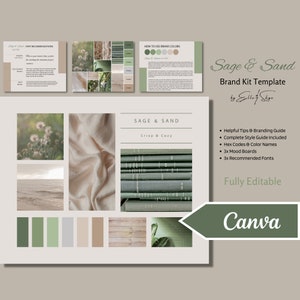 Sage and Sand ブランドパレット、16 進コード付きの編集可能な Canva カラーパレット、中小企業向けブランディングキット、簡単なスタイルガイド Canva テンプレート