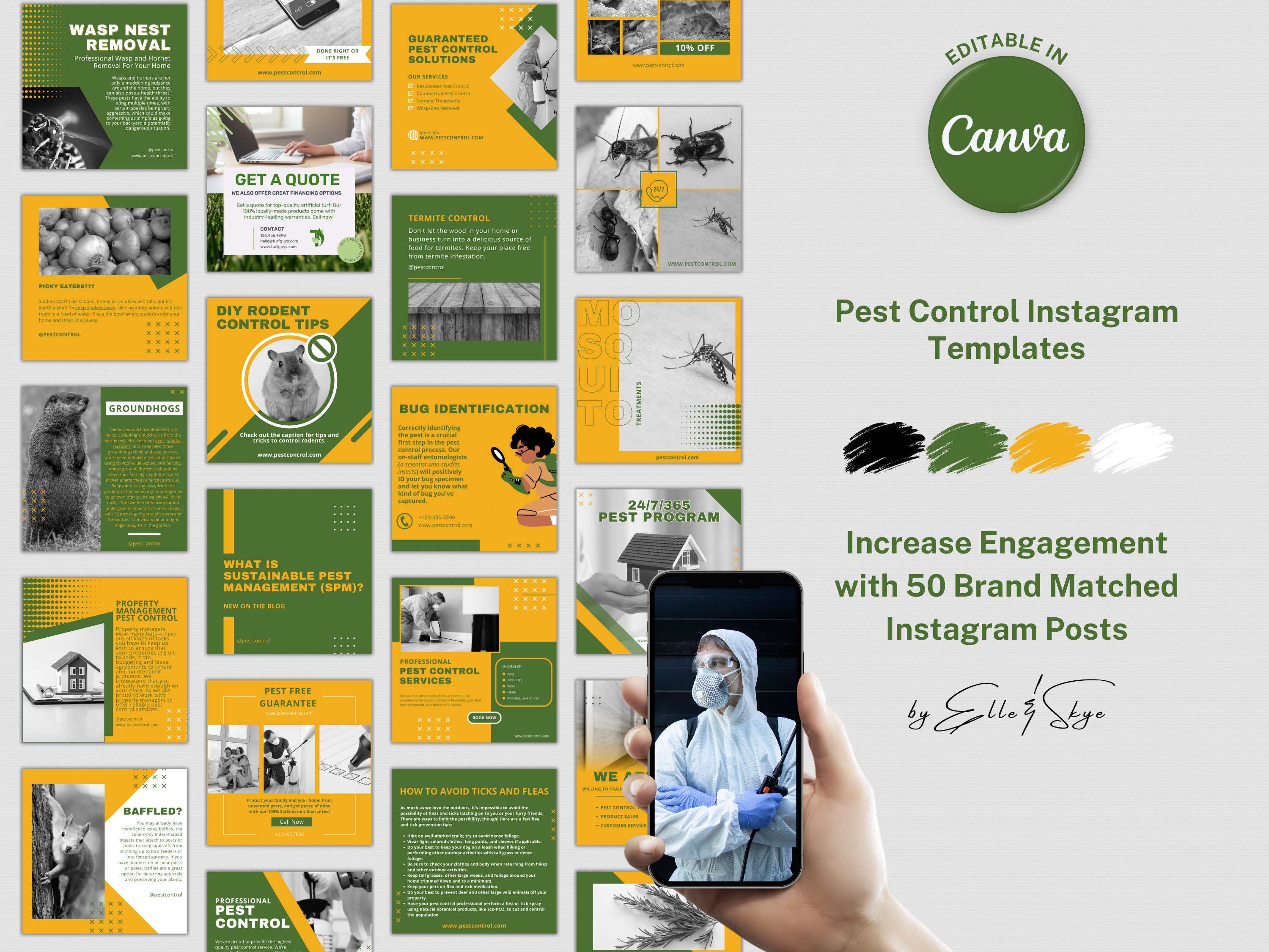 Control Instagram Posts 50 Pest Control Instagram Post Templates for Canva - Exterminator ...