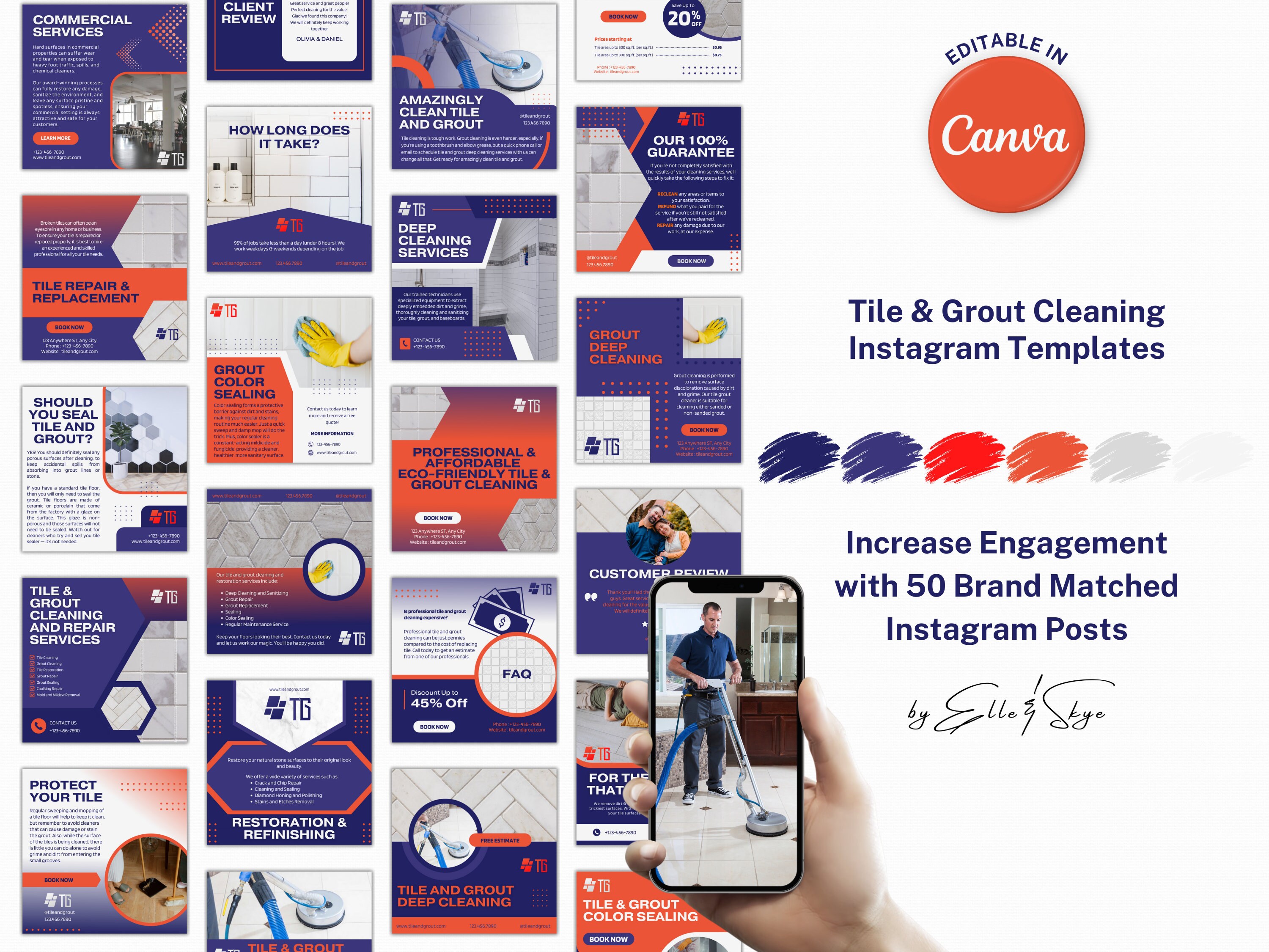 50 Tile & Grout Cleaning Instagram Post Templates for Canva | Tile ...
