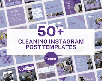 Más de 50 plantillas de publicaciones de Instagram de limpieza para Canva - Instagram de negocios de limpieza - Plantillas de Instagram lilas - Marketing de redes sociales más limpio