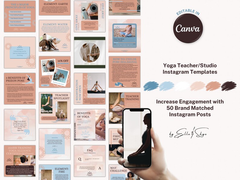 50 Yoga Instagram Post Templates for Canva Yoga Studio Instagram ...