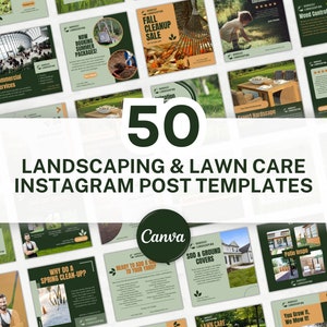 50 Landscaping & Lawn Care Instagram Post Templates for Canva | Yard Services Instagram Templates | Landscaping and Hardscaping Social Media