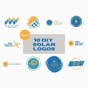 10 DIY Solar Business Logo Templates for Canva | Renewables Business Logo | Solar Contractor Logo Templates | Photovoltaic Logo and Branding