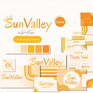 Brandingbundel Sun Valley DIY Canva-logosjablonen, bewerkbare visitekaartjes, bedankkaarten, Instagram-berichten en hoogtepunten, YouTube-banner