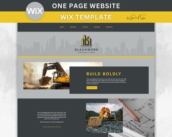 ONE PAGE - Construction Website Template Wix -  Contractor Wix Theme - Bold Web Design - Builder or Handyman Website - Single Page Template