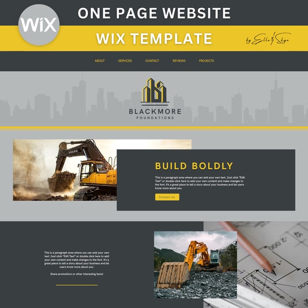 ONE PAGE - Construction Website Template Wix -  Contractor Wix Theme - Bold Web Design - Builder or Handyman Website - Single Page Template