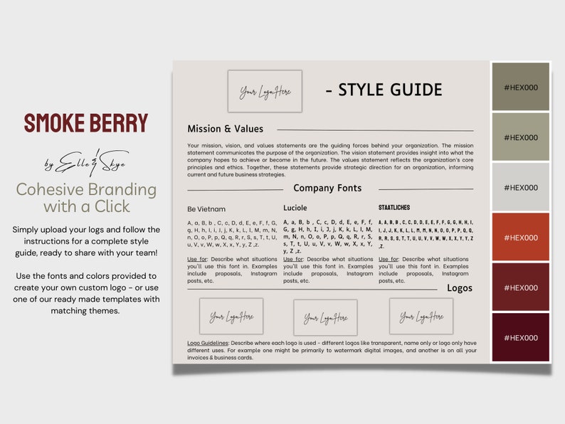 Smoke Berry Color Smoke Berry Brand Palette, Editable Canva Colour Palette With Hex Codes ...
