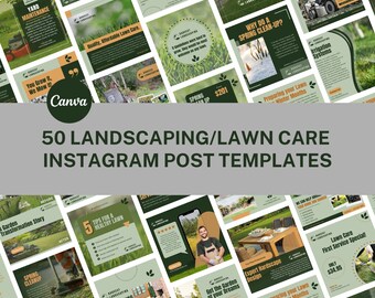 50 Landscaping & Lawn Care Instagram Post Templates for Canva | Yard Services Instagram Templates | Landscaping and Hardscaping Social Media