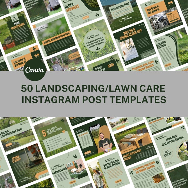 50 Landscaping & Lawn Care Instagram Post Templates for Canva | Yard Services Instagram Templates | Landscaping and Hardscaping Social Media