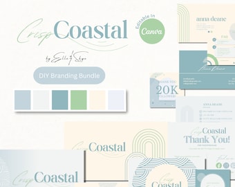 Branding Bundle Crisp Coastal DIY Canva Logo Templates, Editable Business Cards Thank You Card, Instagram Posts & Highlights, YouTube Banner