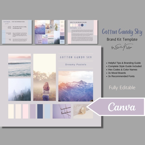Cotton Candy Sky Brand Palette, Editable Canva Colour Palette with Hex Codes, Small Business Branding Kit, Easy Style Guide Canva Template