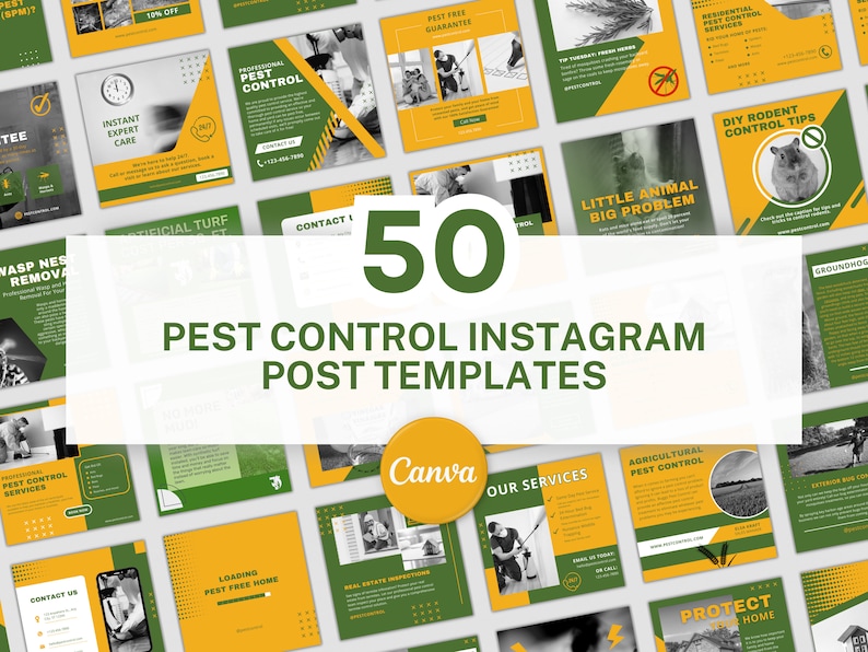 Pest Control Post Examples 50 Pest Control Instagram Post Templates for Canva - Exterminator ...