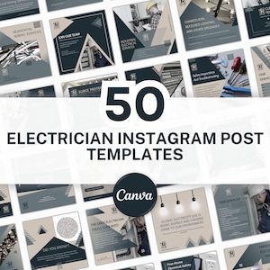 50 Electrician Instagram Post Templates for Canva - Electrical Business Instagram - Seaside Heath Insta Templates - Electric Social Media