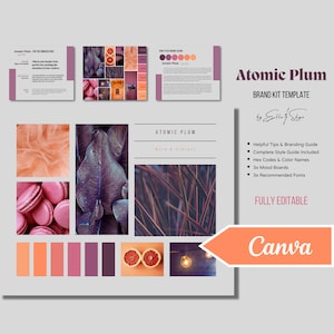 Atomic Plum ブランドパレット、16 進コード付きの編集可能な Canva カラーパレット、中小企業向けブランディングキット、簡単なスタイルガイド Canva テンプレート
