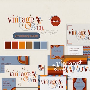 Branding Bundle Vintage & Co. DIY Canva Retro Craft Brewery Logo Templates, Editable Business Cards, Feature Card, Social Media Resources