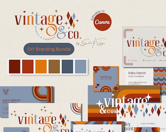 Branding Bundle Vintage & Co. DIY Canva Retro Craft Brewery Logo Templates, Editable Business Cards, Feature Card, Social Media Resources