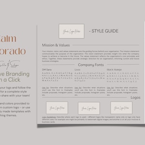 Puede incluir: Una gu&iacute;a de estilo para una empresa de branding llamada Calm Colorado por Elle & Skye. La gu&iacute;a incluye una declaraci&oacute;n de misi&oacute;n, fuentes de empresa y una gu&iacute;a de logotipo. La paleta de colores incluye tonos de verde, gris y marr&oacute;n.