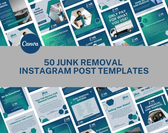 50 Junk Removal Instagram Post Templates for Canva | Junk Movers Instagram Templates | Teal Social Media Canva Templates for Junk Removal