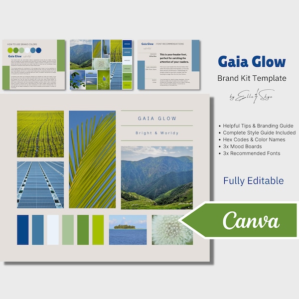 Gaia Glow Brand Palette, Editable Canva Colour Palette with Hex Codes, Small Business Branding Kit, Easy Style Guide Canva Template