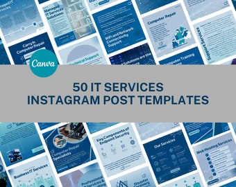 50 IT Services Instagram Post Templates for Canva | Computer Repair Cybersecurity Software Instagram | Information Technology Social Media