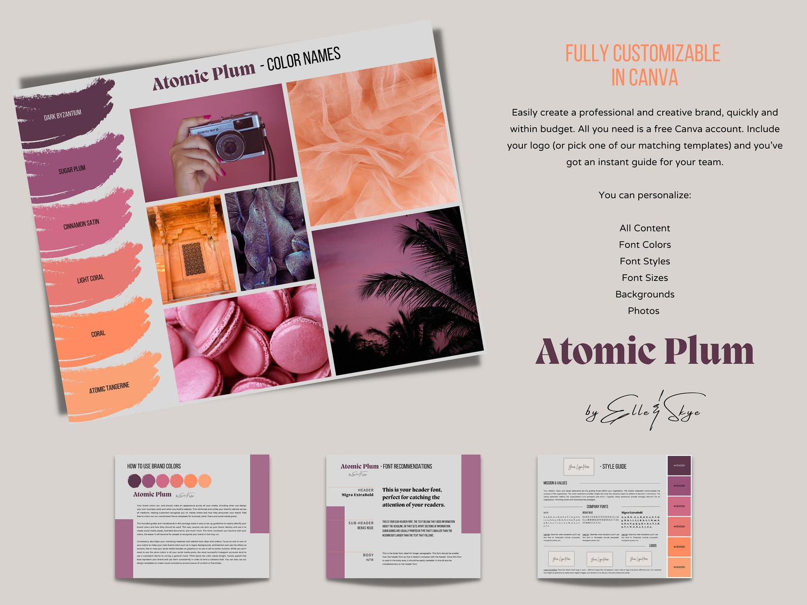 Atomic Plum Brand Palette, Editable Canva Colour Palette With Hex Codes ...