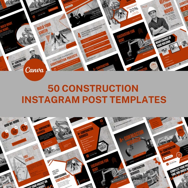 50 Construction Instagram Post Templates for Canva - Contractor Instagram - Steeltoe Strong Instagram Templates - Builder Social Media