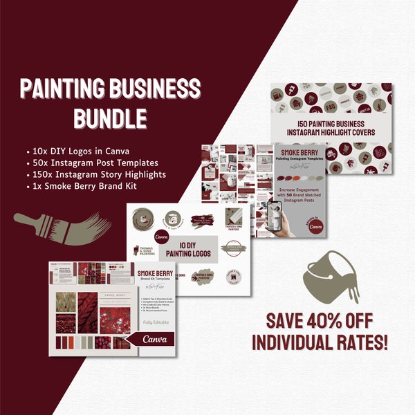 Painting Business Bundle | Painting Contractor 101 Brand Kit | Canva Painter Instagram & Logo Templates | Instagram Story Highlight Covers