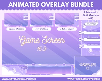 Animated Bunny Twitch Overlay Bundle: Kawaii Vtuber Screens (Digital Download)