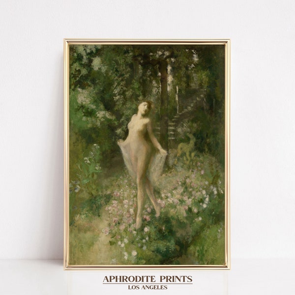 Vintage Woman Portrait, Bathroom Antique Wall Art, Nude Woman Oil Painting, Moody Portrait Oil Painting, Vintage Art Digital Download