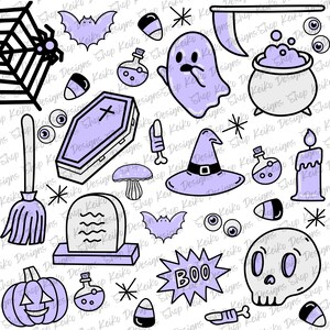Purple Cute Halloween Hand drawing Doodle Made for Sweatshirts, Halloween Elements Design, holiday design, Halloween Pattern
