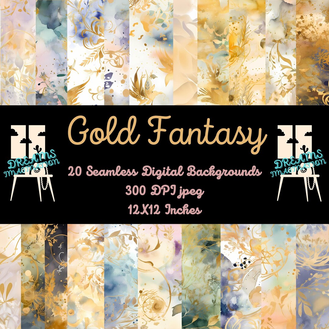 Gold Fantasy Digital Paper: Seamless Texture Patterns (digital Download ...