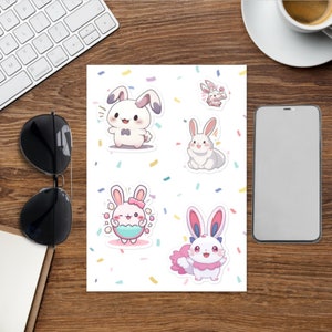 Cute Bunny Sticker sheet, Adorable Bunny, Vinyl Sticker For Water Bottle, Bunny Lover Stickers, Kawaii Rabbit Bunny Stickers, stickers bunny