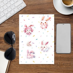 Cute Bunny Sticker sheet, Adorable Bunny, Vinyl Sticker For Water Bottle, Bunny Lover Stickers, Kawaii Rabbit Bunny Stickers, stickers bunny