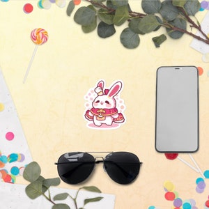 Cute Bunny Sticker, Adorable Bunny, Vinyl Sticker For Water Bottle, Bunny Lover Stickers, Kawaii Rabbit Bunny Stickers, stickers bunny