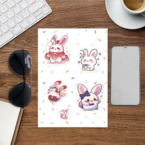 Cute Bunny Sticker sheet, Adorable Bunny, Vinyl Sticker For Water Bottle, Bunny Lover Stickers, Kawaii Rabbit Bunny Stickers, stickers bunny