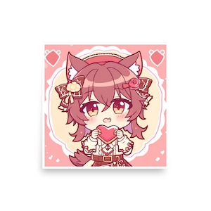 Cute Cat Anime Girl-valentine's day-Loving Gift for her-Gift for girls-Poster Print-Cute valentines Gift