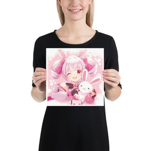 Cute Bunny Anime Girl-Anime Girl Poster- Anime Girl Prints-Cute Bunny Girl-Kawaii Anime Girl-Anime Lover-Anime Gift-Anime Style Poster