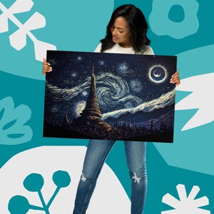 Sternenhimmel Metalldruck-Van Gogh Inspiriert-Metall Poster Drucke-Landschaft Druck-Wohnzimmer Wandkunst-Schlafzimmer Wandkunst-Aluminium-Druck