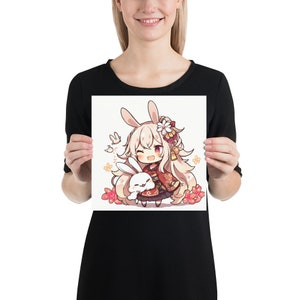 Cute Bunny Anime Girl-Anime Girl Poster- Anime Girl Prints-Cute Bunny Girl-Kawaii Anime Girl-Anime Lover-Anime Gift-Anime Style Poster-Print
