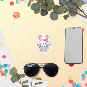 Cute Bunny Sticker, Adorable Bunny, Vinyl Sticker For Water Bottle, Bunny Lover Stickers, Kawaii Rabbit Bunny Stickers, stickers bunny