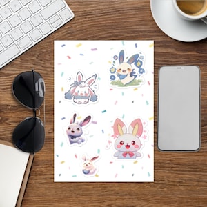 Cute Bunny Sticker sheet, Adorable Bunny, Vinyl Sticker For Water Bottle, Bunny Lover Stickers, Kawaii Rabbit Bunny Stickers, stickers bunny