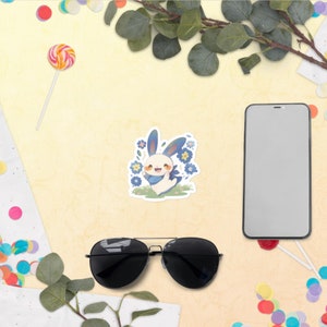 Cute Bunny Sticker, Adorable Bunny, Vinyl Sticker For Water Bottle, Bunny Lover Stickers, Kawaii Rabbit Bunny Stickers, stickers bunny