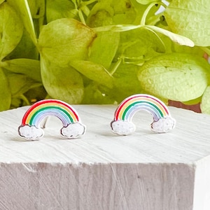 Colorful rainbow sterling silver stud earrings