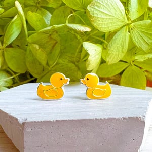 sterling silver yellow duck stud earrings