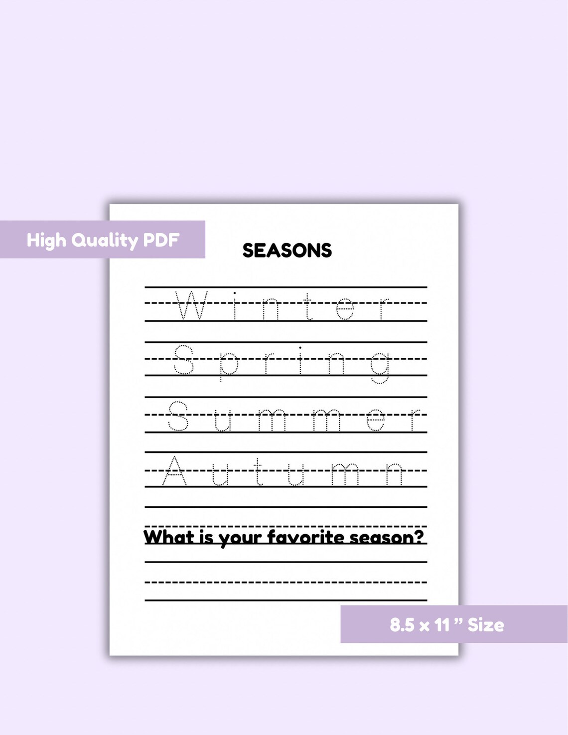 Seasons Tracing Worksheet Learning Seasons Preschool - Kindergarten ...