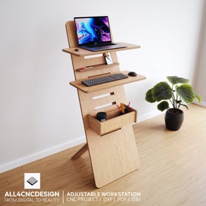CNC Plans and Vector Files - Plywood Adjustable Workstation For Homedecor And Office