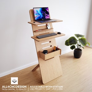 CNC Plans and Vector Files - Plywood Adjustable Workstation For Homedecor And Office