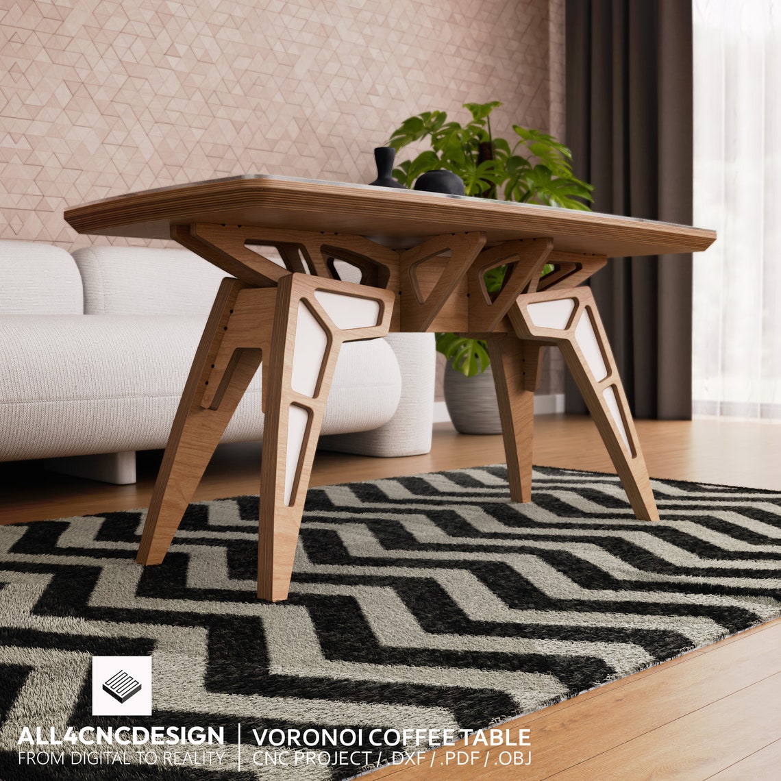 DIY Plywood Coffee Table With Cut Files and Cnc Plans Voronoi Design - Etsy